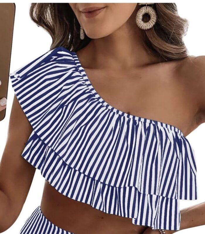 Blusa de Un Hombro Rayas Azul y Blanco para Mujer | Blusa Elegante Casual