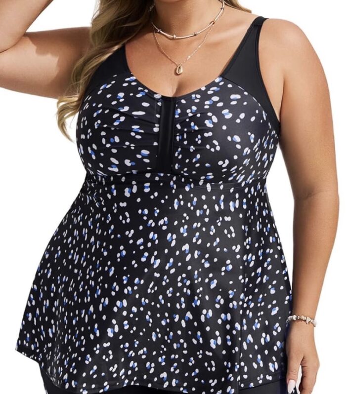 Top de Traje de Baño Plus Size Negro con Estampado Moderno Talla 3XL