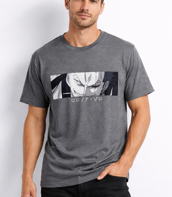 Camiseta gris para hombre con estampado anime de Roronoa Zoro inspirado en One Piece