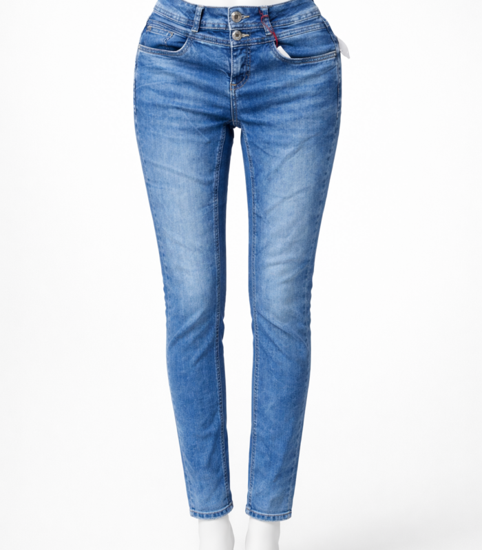 Jeans skinny azul claro para mujer con ajuste stretch y diseño moderno casual