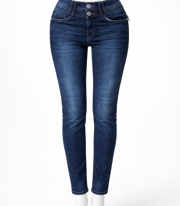 Jeans skinny azul oscuro para mujer con diseño stretch y ajuste moderno casual
