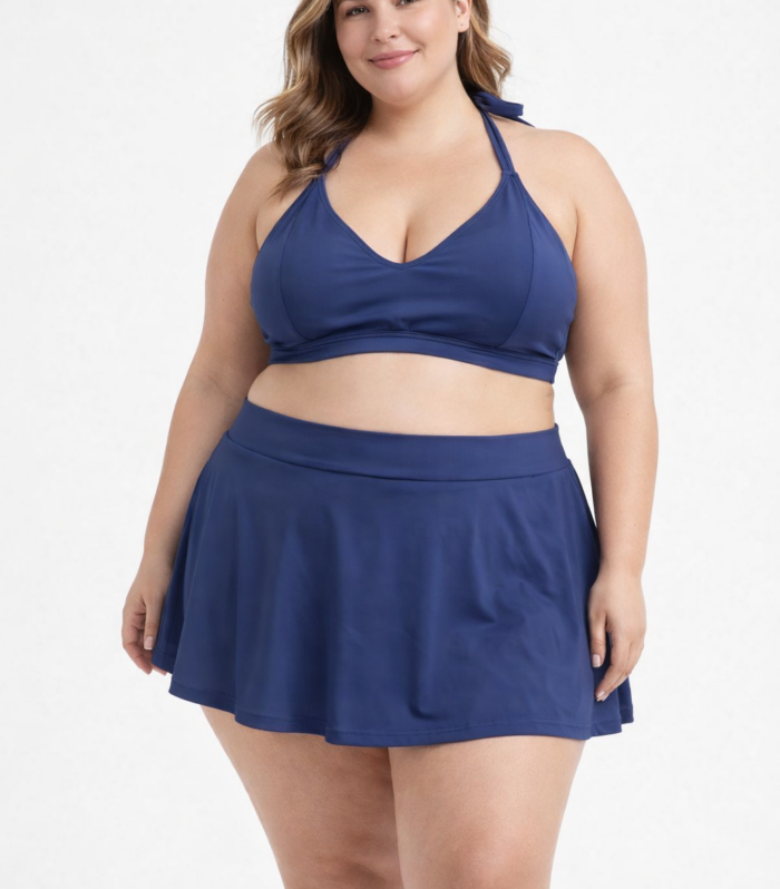 Traje de baño azul para mujer talla 2XL con falda integrada y diseño cómodo elegante