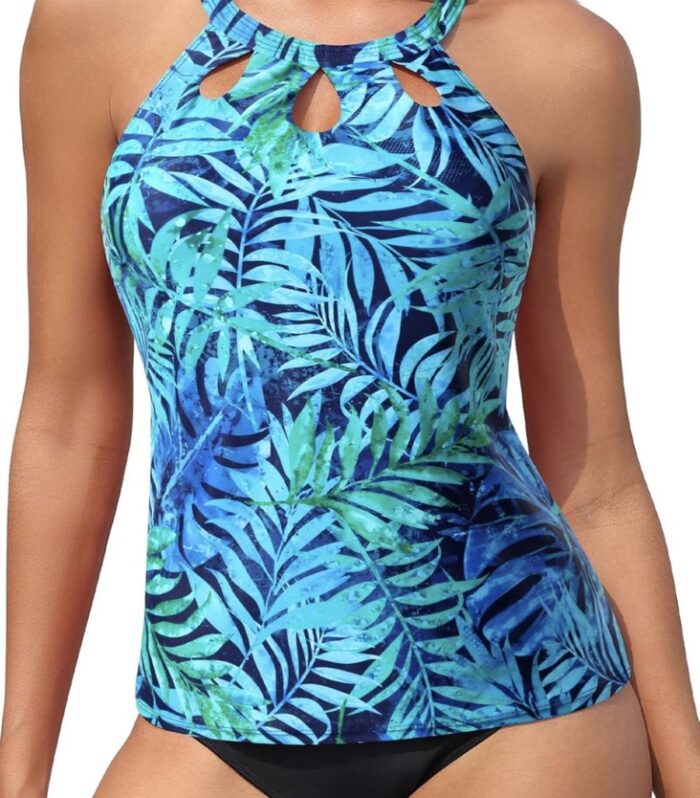 Tankini Tropical Azul para Mujer | Traje de Baño de Dos Piezas con Estampado de Hojas