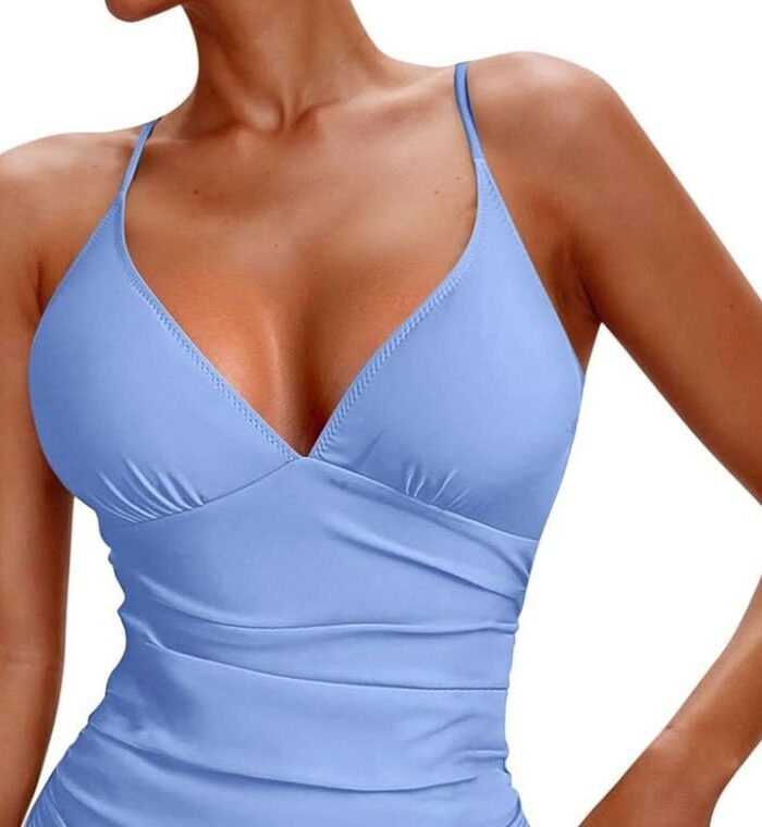 Top takini celeste vestido de baño