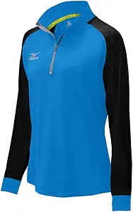 Camiseta deportiva azul para mujer con mangas largas negras y cierre frontal ideal para entrenamiento y actividades deportivas