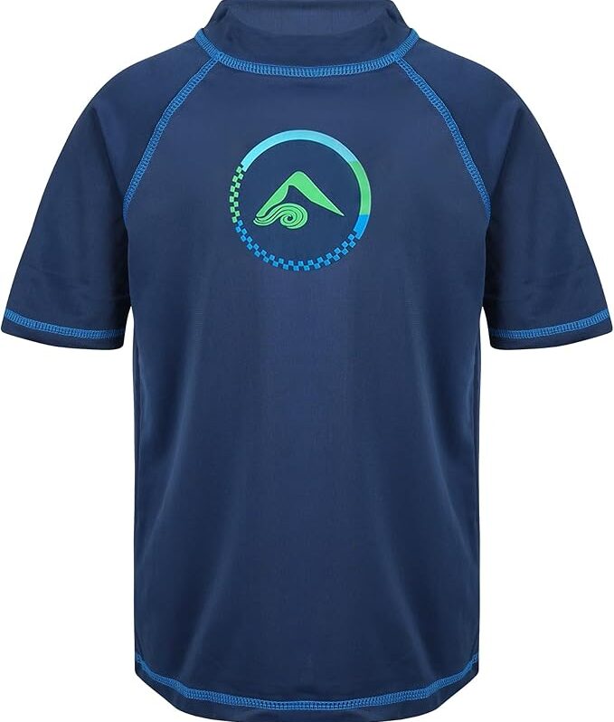 Camiseta de playa azul para niño de 10 años con protección UV y manga corta