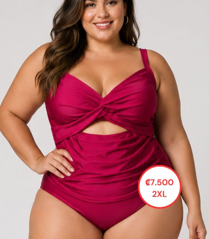 Vestido de Baño Enterizo Fucsia 2XL con Cut Out y Fruncido Moldeador para Mujer