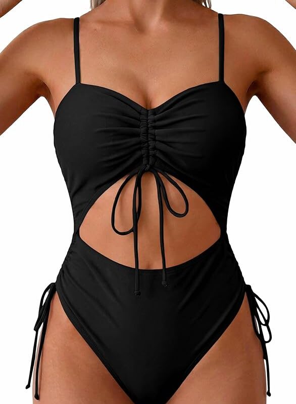 Vestido de Baño Enterizo Negro con Corte Frontal para Mujer Talla L