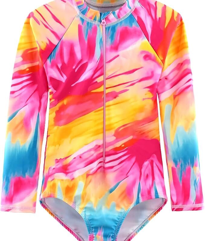 Vestido de baño infantil manga larga multicolor para niña con cierre frontal