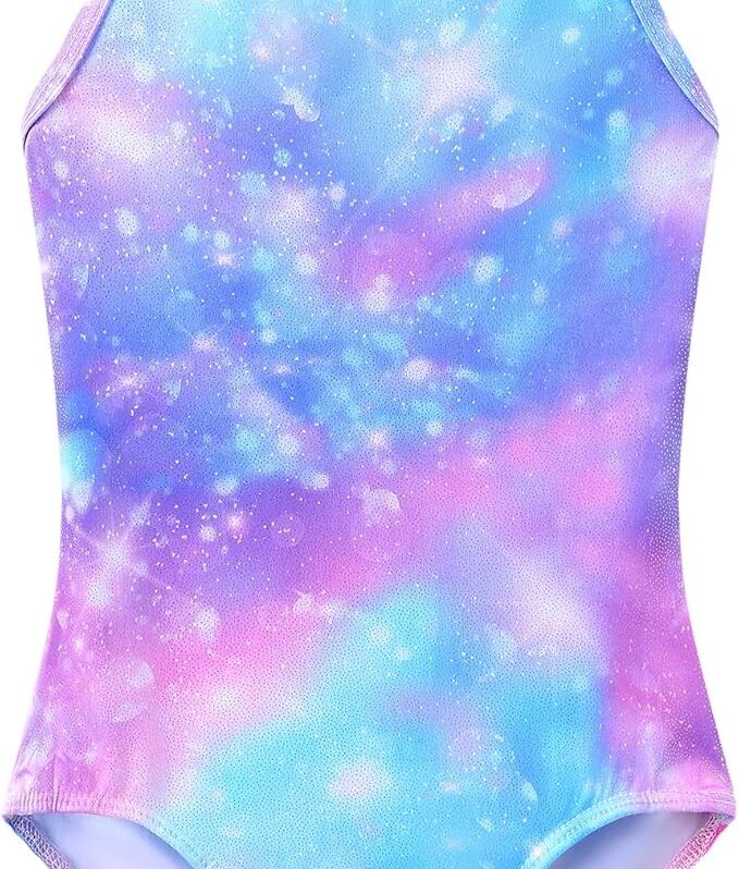 Vestido de baño infantil multicolor para niña con diseño tipo galaxia y colores pastel